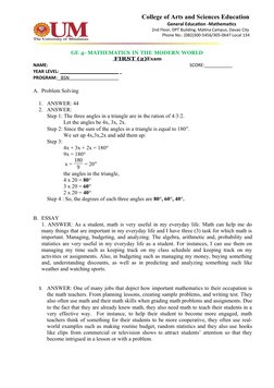 GE 4 Mathematics Exam Overview | PDF | Mathematics | Test (Assessment)