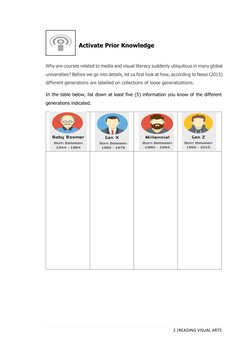 2 |READING VISUAL ARTS 
 
 
Activate Prior Knowledge 
 
Why are courses related to media and visual literacy suddenly ubiquit