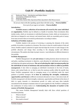 Portfolio Analysis 
Page 1 
 
Unit IV : Portfolio Analysis 
-----------------------------------------------------------------