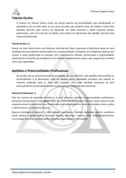 Professor Wagner Santos
WWW.NUMEROLOGIAASCENSAO.COM.BR
6
Talento Oculto
O número do Talento Oculto revela um q