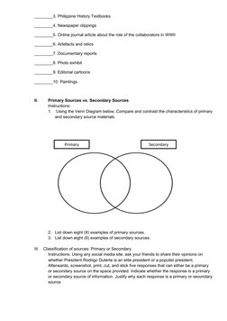 ________3. Philippine History Textbooks
________4. Newspaper clippings
________5. Online journal article about the role of th