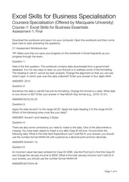 Excel Skills for Business Specialisation
Coursera Specialisation (Offered by Macquarie University)
Course-1: Excel Skills for