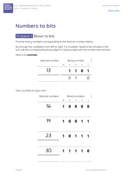 Binary Numbers Practice Worksheet | PDF | Bit | Theoretical Computer ...