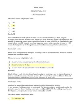 Eiman Mgeed 
MLS(ASCPi) Sep 2014
Labce Free Questions
The correct answer is highlighted below
1 SD
2 SD
3 SD
4 SD
Feedback2
T