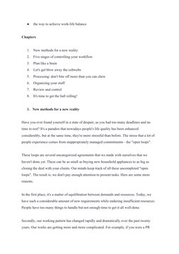 ●
 the way to achieve work-life balance 
 
Chapters 
 
1.  New methods for a new reality 
2.  Five stages of controlling your