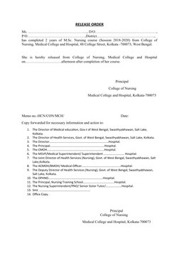 RELEASE ORDER
Ms. .………………………………………...., D/O……………………………………………,
P/O…………………………………………,District………………………………..………..,
has  completed