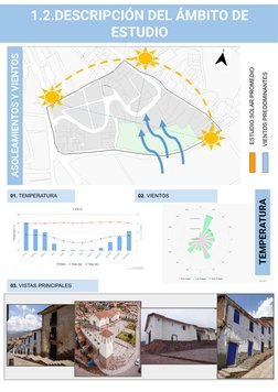 1.2.DESCRIPCIÓN DEL ÁMBITO DE 
ESTUDIO
ASOLEAMIENTOS Y VIENTOS 
ESTUDIO SOLAR PROMEDIO 
VIENTOS PREDOMINANTES
TEMPERATURA
03.