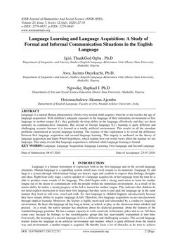 IOSR Journal of Humanities And Social Science (IOSR-JHSS) 
Volume 25, Issue 7, Series 12 (July. 2020) 27-33 
e-ISSN: 2279-083