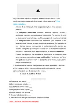 a) ¿Qué colores o sonidos imaginan al leer la primera estrofa? b) La
acción de esperar ¿es propia de una calle o de una perso