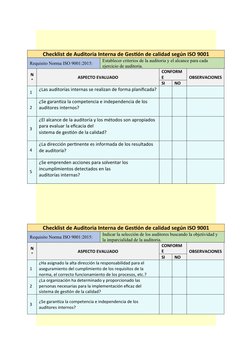 Checklist Auditoría Interna ISO 9001 | PDF | Auditoría | Sistema de ...
