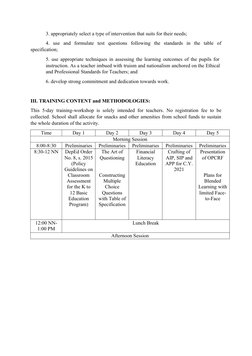3. appropriately select a type of intervention that suits for their needs;
4.  use  and  formulate  test  questions  followin
