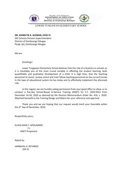 LOWER TUNGAWAN ELEMENTARY SCHOOL
DR. JEANELYN A. ALEMAN, CESO VI
OIC-Schools Division Superintendent
Division of Zamboanga Si