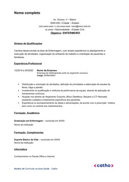 Nome completo
Av. Xxxxxx, n° ▪ Bairro
0000-000 ▪ Cidade  ▪ Estado
(xx) xxxx-xxxx ▪ ( xx) xxxx-xxxx  xxxx@xxxx.com.br
xx anos