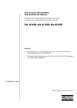 Lista de peças sobressalentes
Lista de piezas de repuesto
Compressores estacionários de parafusos rotativos
Compresores estac