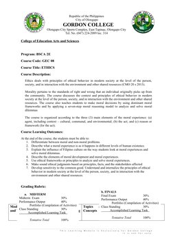 Republic of the Philippines
City of Olongapo
GORDON COLLEGE
Olongapo City Sports Complex, East Tapinac, Olongapo City
Tel