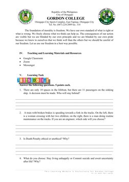 Republic of the Philippines
City of Olongapo
GORDON COLLEGE
Olongapo City Sports Complex, East Tapinac, Olongapo City
Tel