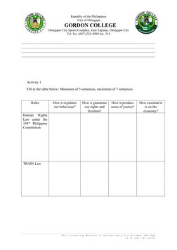 Republic of the Philippines
City of Olongapo
GORDON COLLEGE
Olongapo City Sports Complex, East Tapinac, Olongapo City
Tel