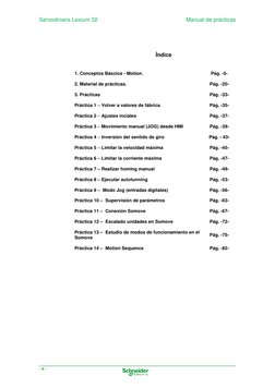 Servodrivers Lexium 32 
 
Manual de prácticas 
 
- 4 - 
 
 
 
 
 
 
Índice 
 
 
1. Conceptos Báscios - Motion. 
Pág. -5-