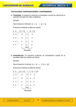 10 
 
UNIVERSIDAD DE HUÁNUCO 
MATEMÁTICA  BÁSICA  I 
LA MEJOR VENGANZA DE LA POBREZA ES EL ESTUDIO  
MATEMÁTICA BÁSICA I