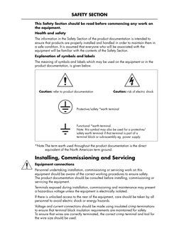 SAFETY SECTION
This Safety Section should be read before commencing any work on
the equipment.
Health and safety
The informat