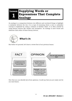 English: Quarter 1 - Module 1: Analogy | PDF | Analogy | Metaphor