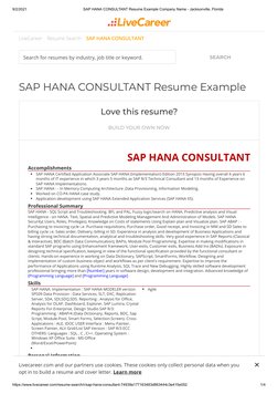 (https://www.livecareer.com/)9/2/2021
SAP HANA CONSULTANT Resume Example Company Name - Jacksonville, Florida
https://www.li