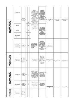 HUMANO
Cansancio
X
Estrés
X
Sueño
X
Agresividad
X
X
VEHICULO
X
Durante el año
2 veces al año
HUMANO
Distraccion
X
Durante el