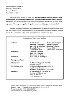 1 
 
CO_Q1_Entrepreneurship SHS 
Module 3 
 
Entrepreneurship – Grade 12 
Alternative Delivery Mode 
Quarter 1 – Module 5