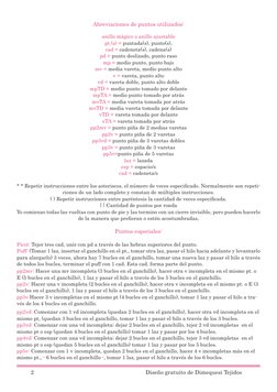 Abreviaciones de puntos utilizados:
anillo mágico o anillo ajustable
pt.(s) = puntada(s), punto(s),
cad = cadeneta(s), cadena