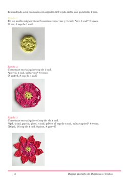 El cuadrado está realizado con algodón 8/3 tejido doble con ganchillo 4 mm.
Ronda 1
En un anillo mágico: 3 cad (cuentan como