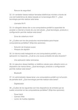 -
Ranura de seguridad
32. Un vendedor desea realizar llamadas telefónicas móviles a través de
una red inalámbrica de datos ba