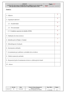 LTCAT
 LAUDO TÉCNICO DAS CONDIÇÕES DO AMBIENTE DE TRABALHO 
OPTAR SOLUÇÕES & SERVIÇOS TERCEIRIZADOS LTDA.
Página  3/17
Revisã