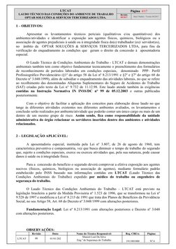 LTCAT
 LAUDO TÉCNICO DAS CONDIÇÕES DO AMBIENTE DE TRABALHO 
OPTAR SOLUÇÕES & SERVIÇOS TERCEIRIZADOS LTDA.
Página  4/17
Revisã