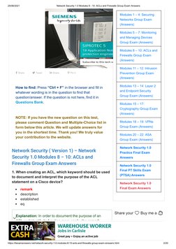 Network Security 1.0 Modules 8 - 10 - ACLs and Firewalls Group Exam ...