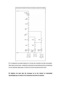 En el esquema se puede observar el circuito de maniobra de este arrancador. 
Será este circuito quien, mediante la activaci