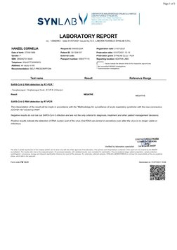 Page 1 of 1
LABORATORY REPORT
no.  12982553  / date 01/07/2021 issued by S.C. LABORATOARELE SYNLAB S.R.L
HANZEL CORNELIA
Requ