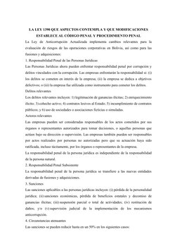LA LEY 1390 QUE ASPECTOS CONTEMPLA Y QUE MODIFICACIONES
ESTABLECE AL CÓDIGO PENAL Y PROCEDIMIENTO PENAL
La  Ley  de  Anticorr
