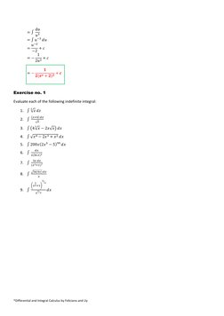 *Differential and Integral Calculus by Feliciano and Uy 
= ∫du
𝑢3 
= ∫𝑢−3 ⅆ𝑢 
= 𝑢−2
−2 + 𝑐 
= −1
2𝑢2 + 𝑐 
 
= −
𝟏
𝟐(