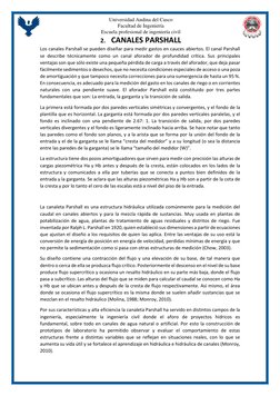 Universidad Andina del Cusco 
Facultad de Ingeniería 
Escuela profesional de ingeniería civil 
  
2. CANALES PARSHALL 
Los ca