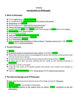 ` ETHICS
Introduction to Philosophy
What is philosophy
It is the highest form of human knowledge.
It is considered as the