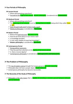 Four Periods of Philosophy
Ancient Period
Where did everything come from?
Focused on the
 
  origin of the cosmos. Ancien