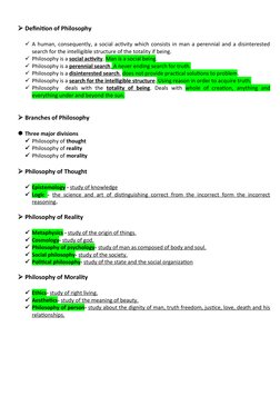 Definition of Philosophy
A human, consequently, a social activity which consists in man a perennial and a disinterested
sea