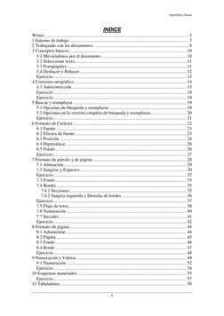 OpenOffice Writer 
 
I 
 
INDICE 
Writer ....................................................................................