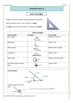 Grade 8 Geometry Notes.pdf Grade 8 Geometry: Lines and Angles | PDF | Angle | Mathematics