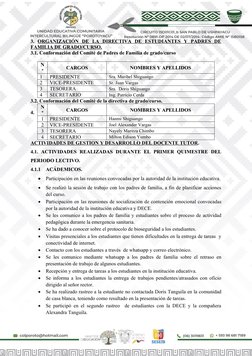 3.  ORGANIZACIÓN  DE  LA  DIRECTIVA  DE  ESTUDIANTES  Y  PADRES  DE
FAMILIA DE GRADO/CURSO.
3.1. Conformación del Comité de P