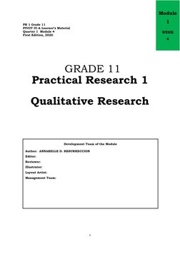 1 
 
Module 
1 
PR 1 Grade 11 
PIVOT IV-A Learner’s Material 
Quarter 1  Module 4 
First Edition, 2020 
Development Team of t
