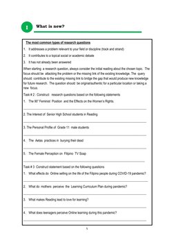 5 
   The most common types of research questions  
1. It addresses a problem relevant to your field or discipline (track and