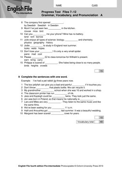 Progress Test Files 7 - 12 Grammar, Vocabulary, and Pronunciation A ...