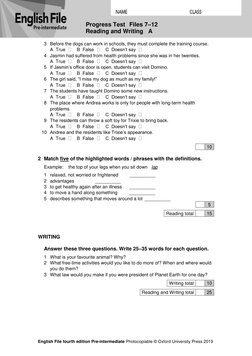 Progress Test Files 7 - 12 Grammar, Vocabulary, and Pronunciation A ...
