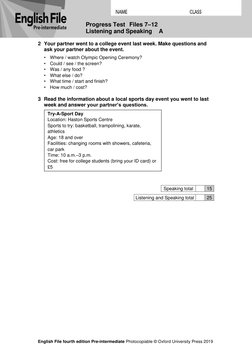 Progress Test Files 7 - 12 Grammar, Vocabulary, and Pronunciation A ...